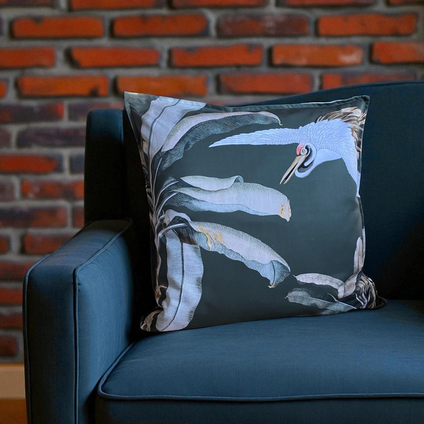 Exotic Banana Palm & Bird Cushion Cover -  Emerald Green