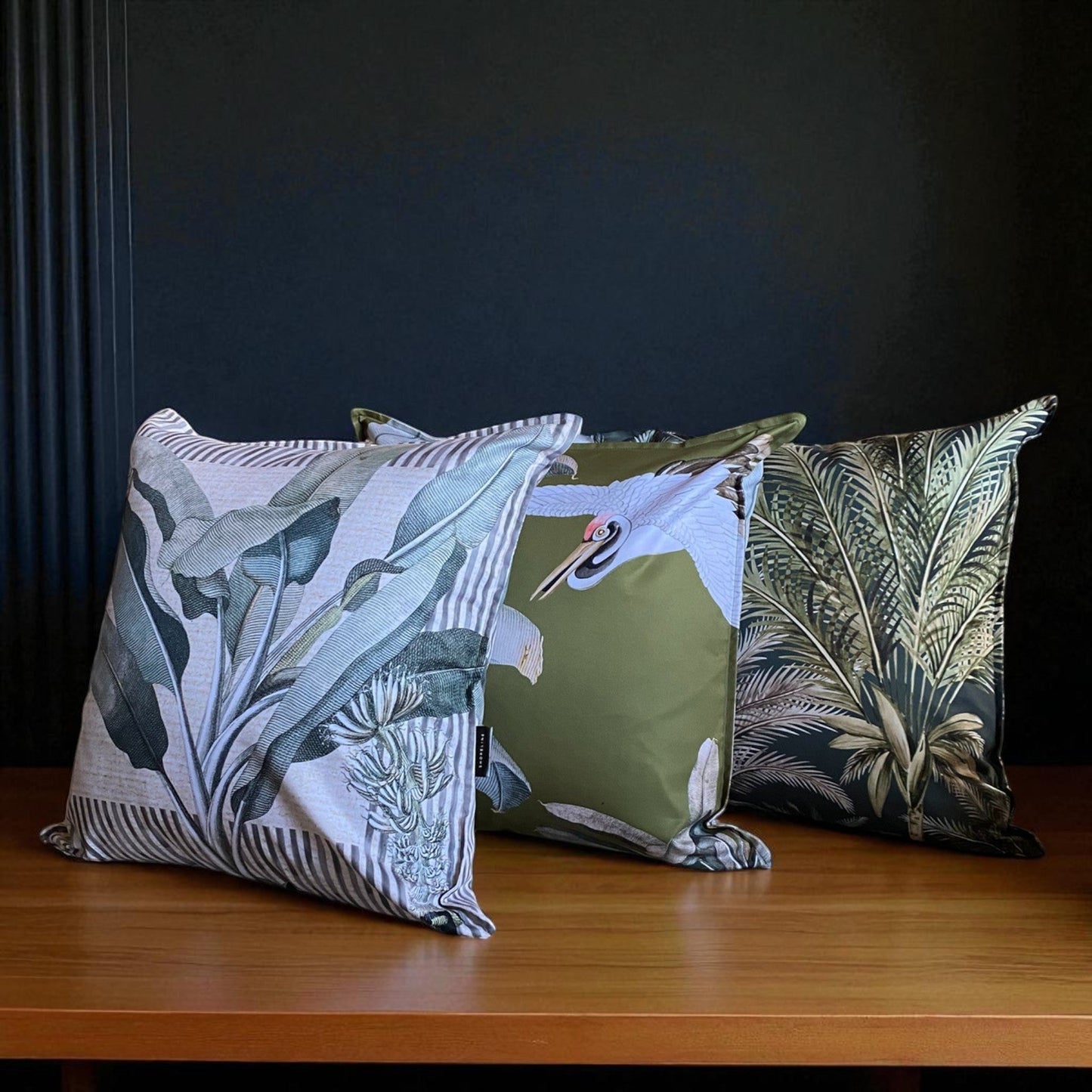 Exotic Banana Palm & Bird Cushion Cover -  Moss Green