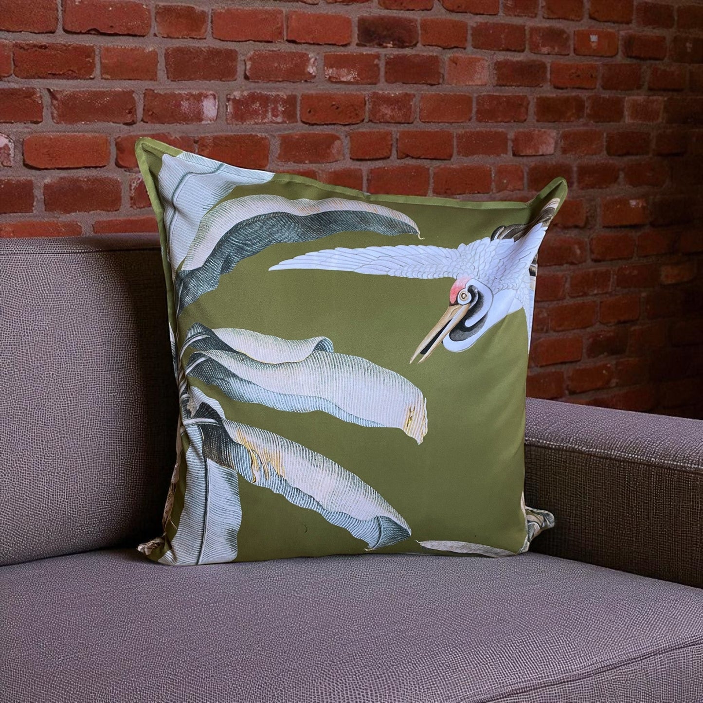 Exotic Banana Palm & Bird Cushion Cover -  Moss Green