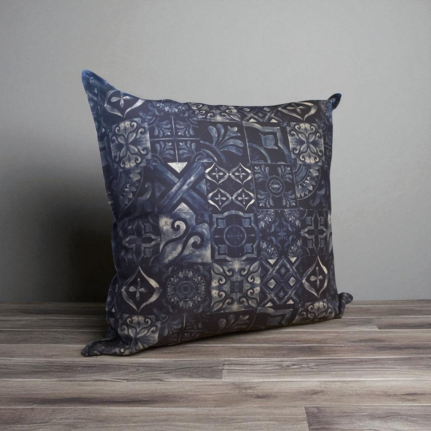 Jungle Coast Meditterean Tiles Cushion Cover - Navy Blue