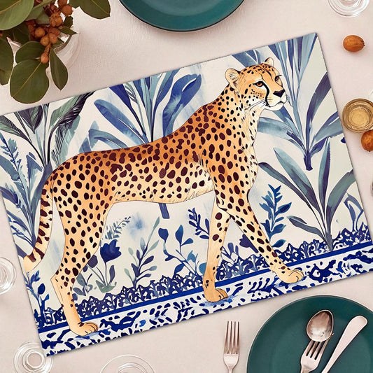 Jungle Coast Cheetah Walking Paper Disposable Placemat - Navy Blue