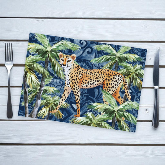 Jungle Coast Cheetah Palm Paper Disposable Placemat - Navy Blue