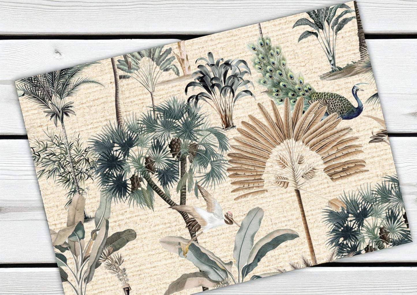 Exotic Palm and Peacock Paper Disposable Placemat - Natural