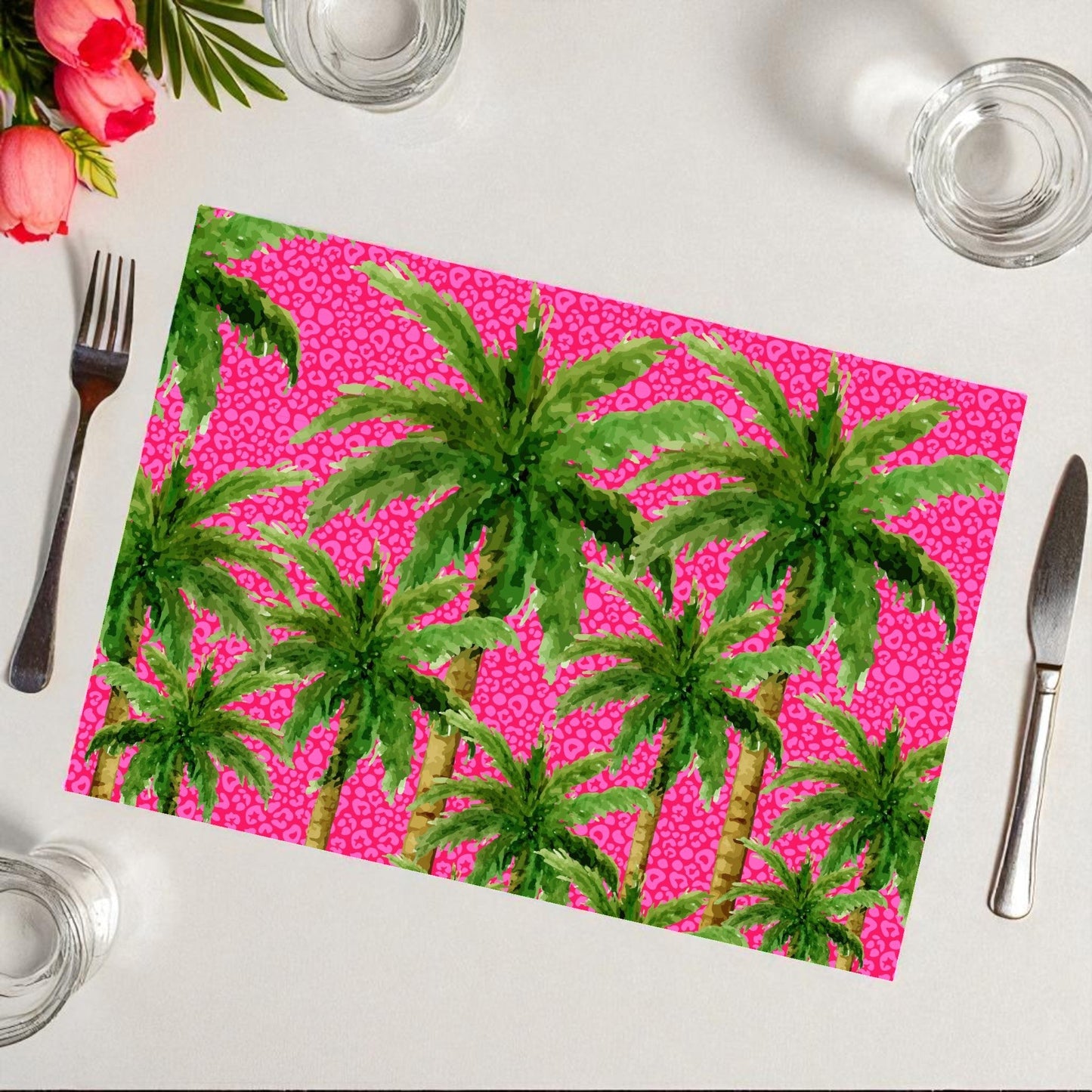Poolside Bliss Hot Pink Leopard Palm Paper Disposable Placemat - Pink