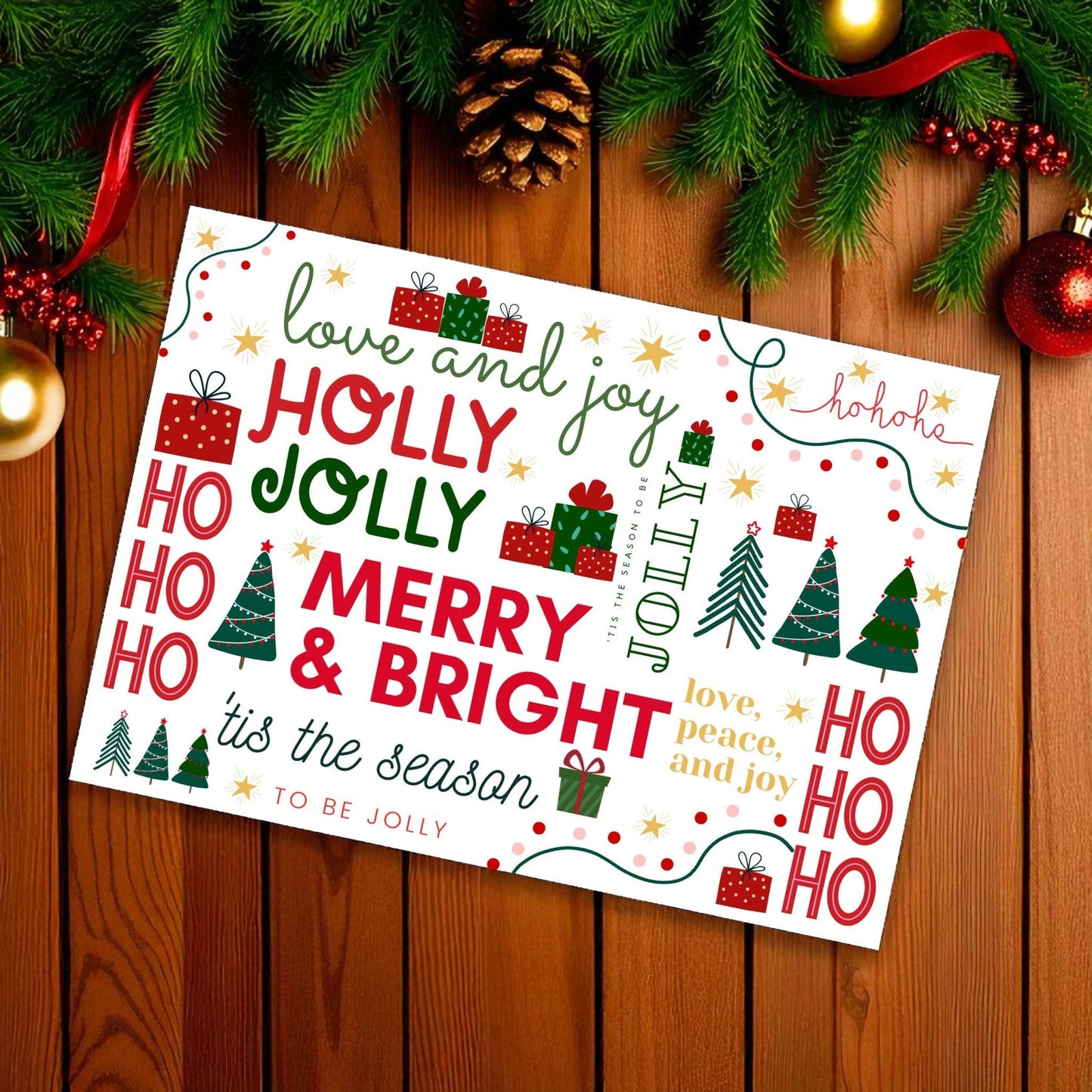 Christmas Holly Jolly Disposable Paper Placemat - White
