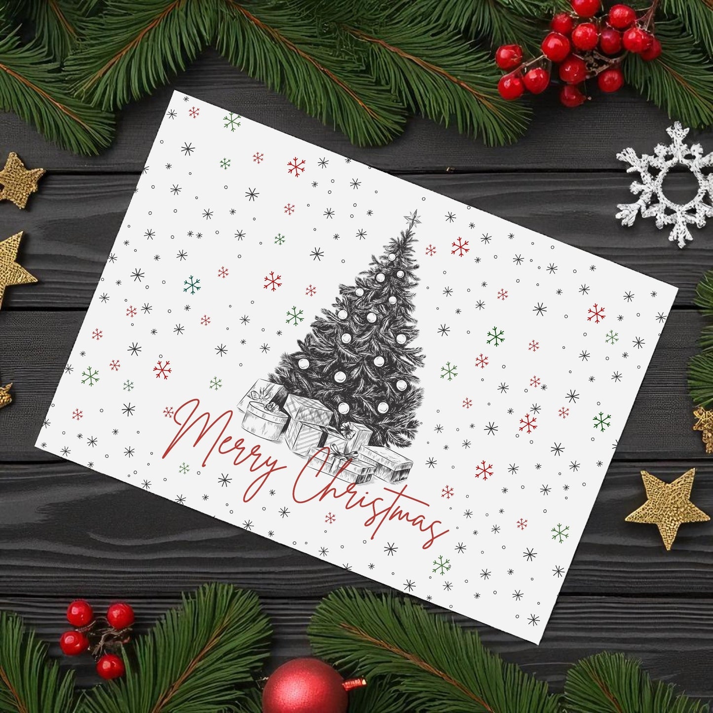 Christmas Sketch Tree Disposable Paper Placemat - Red