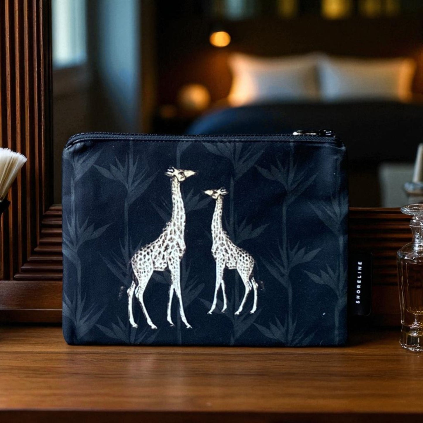 Safari Luxe Giraffe Pair Cosmetic Bag - Black Gold
