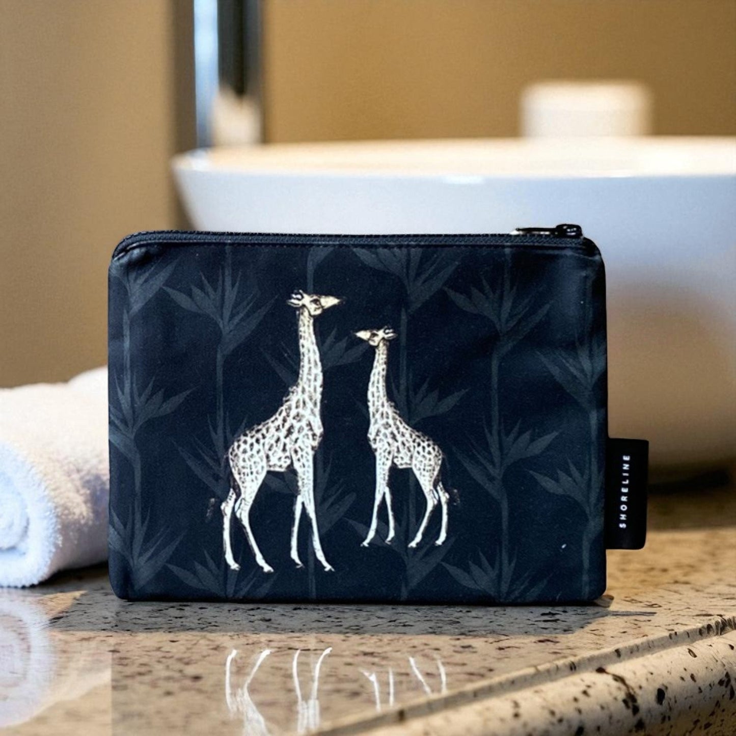Safari Luxe Giraffe Pair Cosmetic Bag - Black Gold
