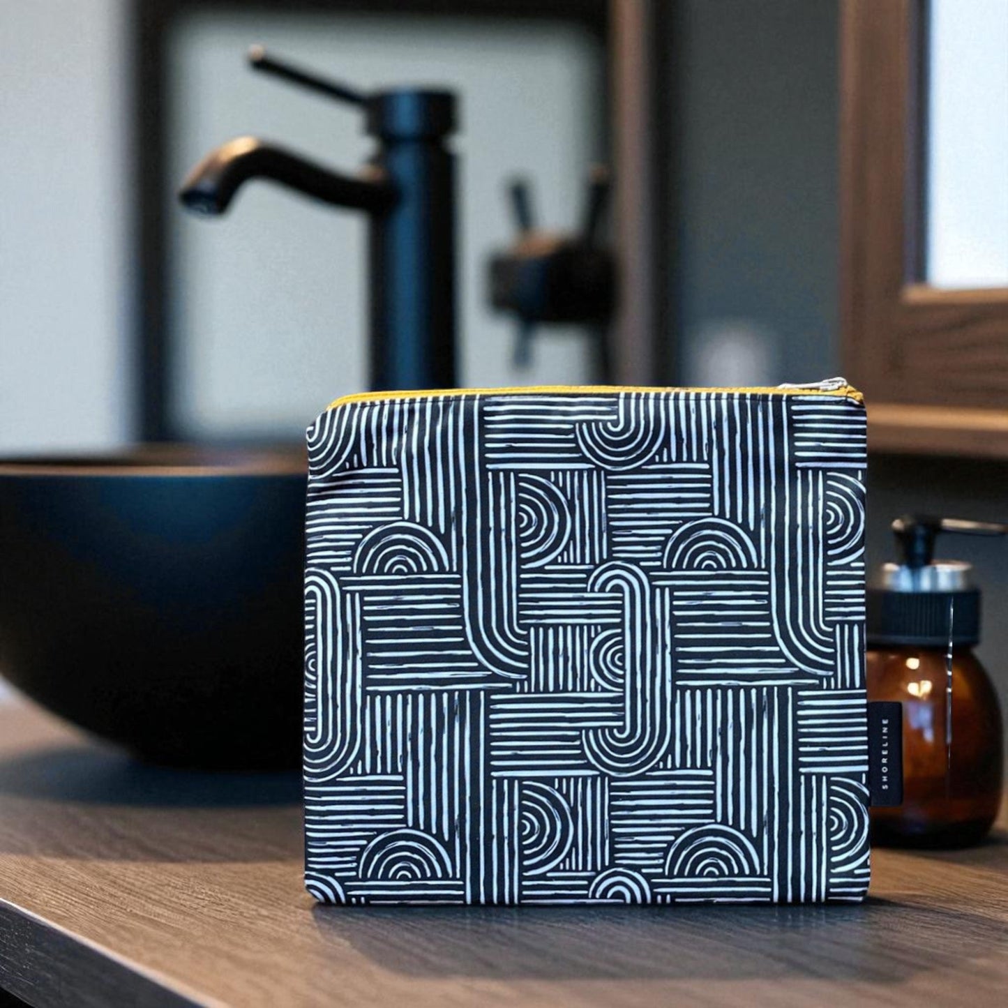 Safari Luxe Art Deco Geometic Toiletry Bag - Black