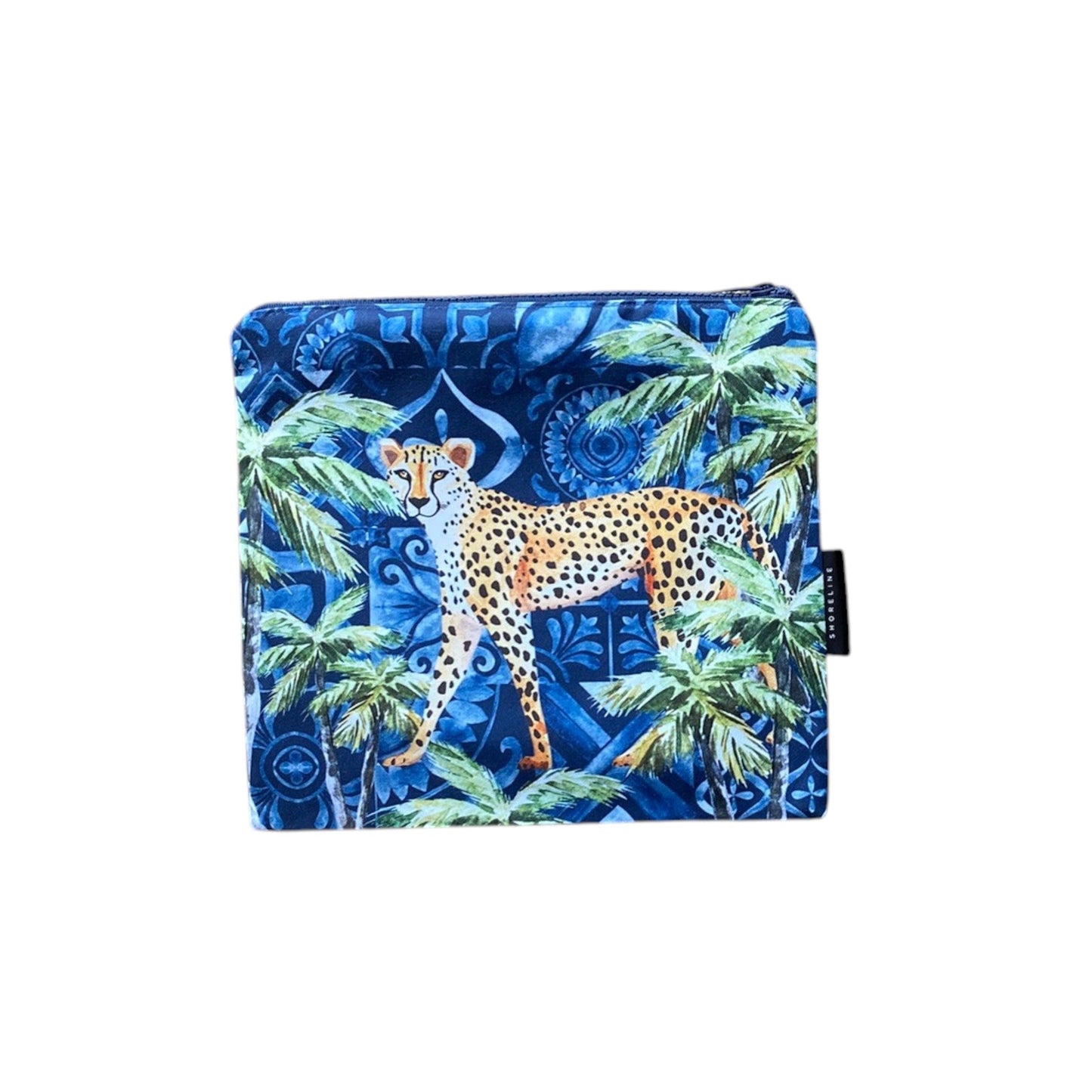 Jungle Coast Cheetah Palm Toiletry Bag - Navy Blue