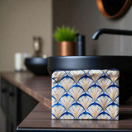 Jungle Coast Art Deco Cosmetic Bag - Navy Blue