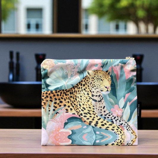 Summer Haze Cheetah Jungle Toiletry Bag - Muted Pastel