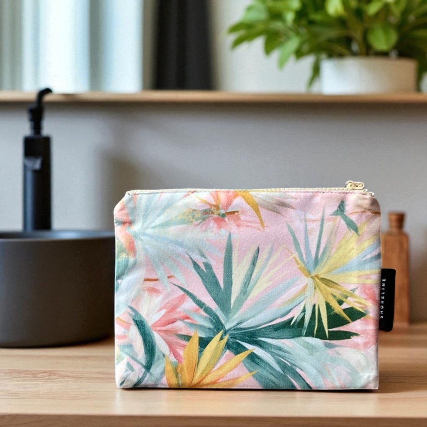 Summer Haze Palm Leaf Cosmetic Pouch - Muted Pastel