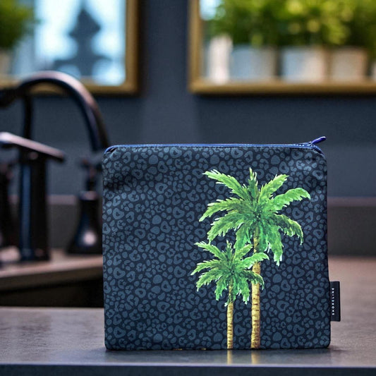 Poolside Bliss Leopard Palm Pop Toiletry Bag - Black Leopard