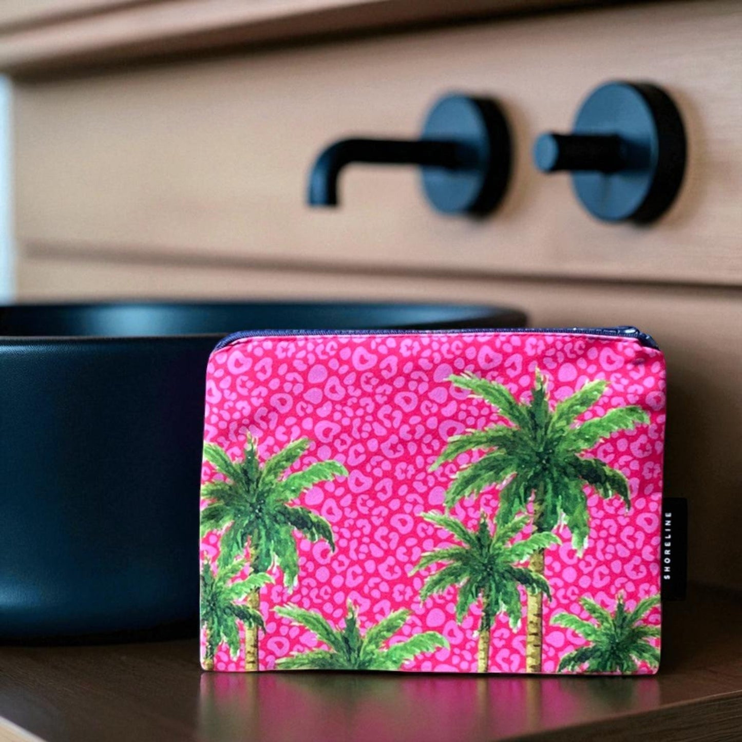 Poolside Bliss Leopard Palm Pop Cosmetic Bag - Hot Pink Leopard