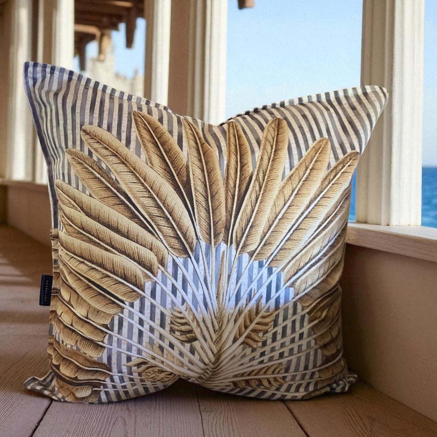 Exotic Palm Grove Cushion Cover - Natural Stripe