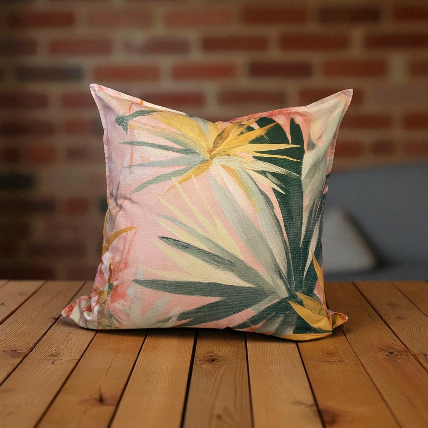 Summer Haze Palm Leaf Cushion Cover - Muted Pastel