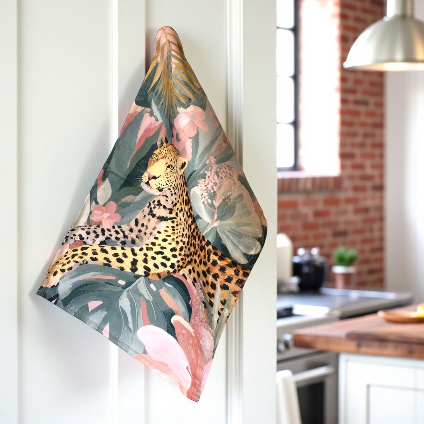 Summer Haze Cheetah Jungle Tea Towel - Muted Pastels