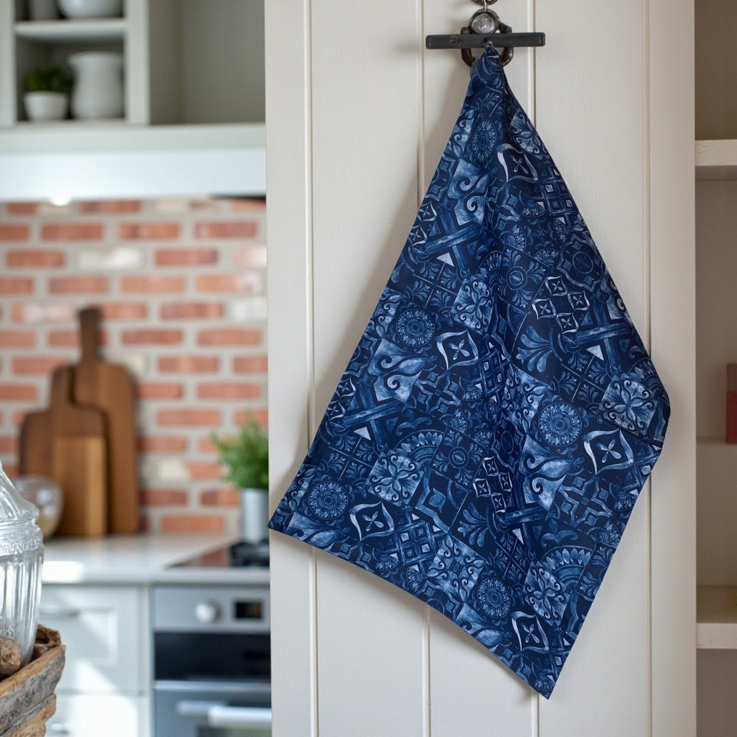 Jungle Coast Mediterranean Tiles Tea Towel - Navy Blue