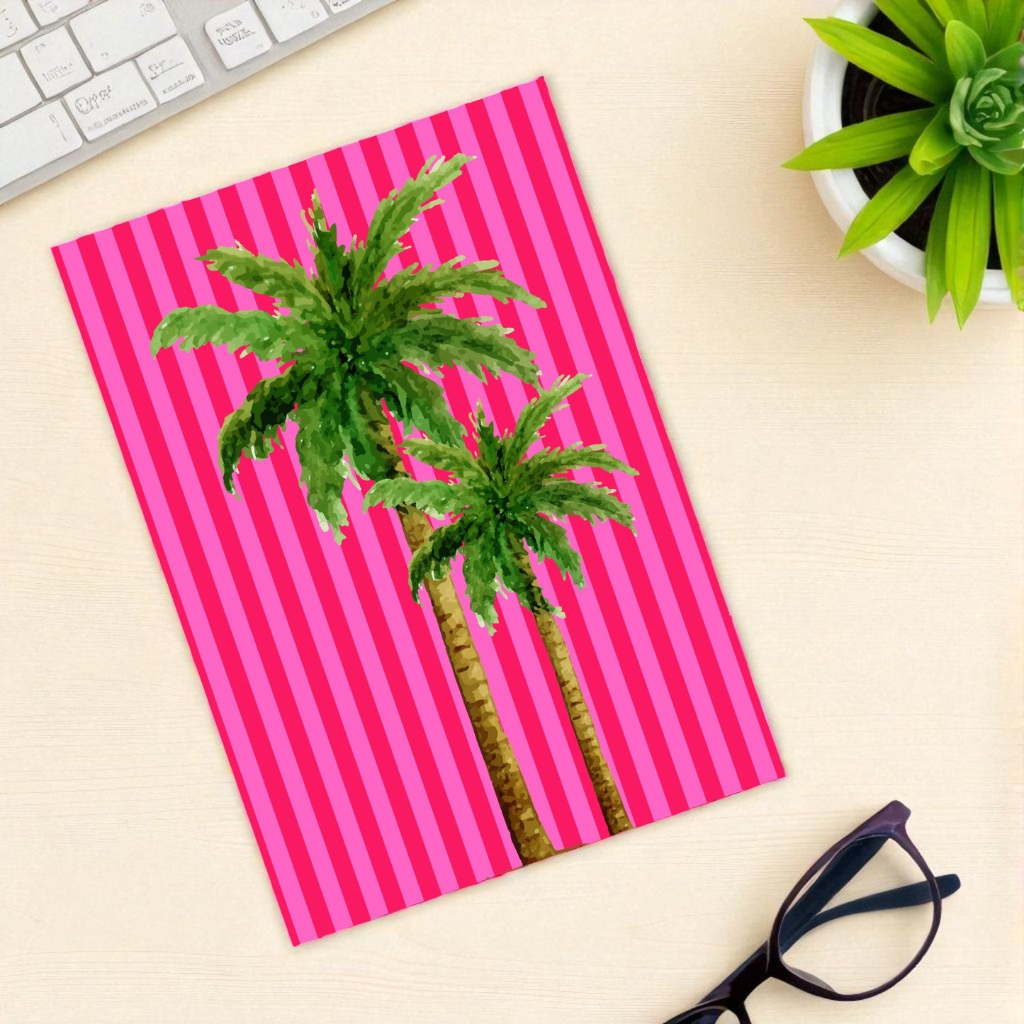 Notebook Cabana Stripe Palm - Hot Pink