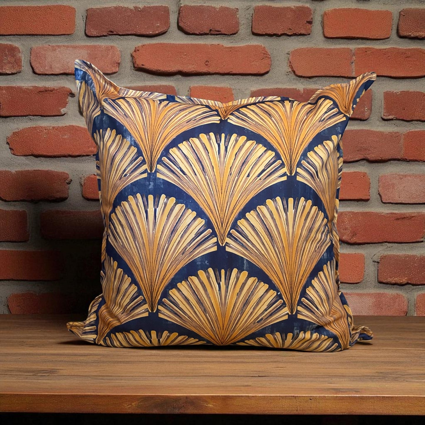 Jungle Coast Art Deco Cushion Cover - Navy Blue