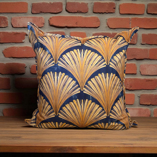 Jungle Coast Art Deco Cushion Cover - Navy Blue