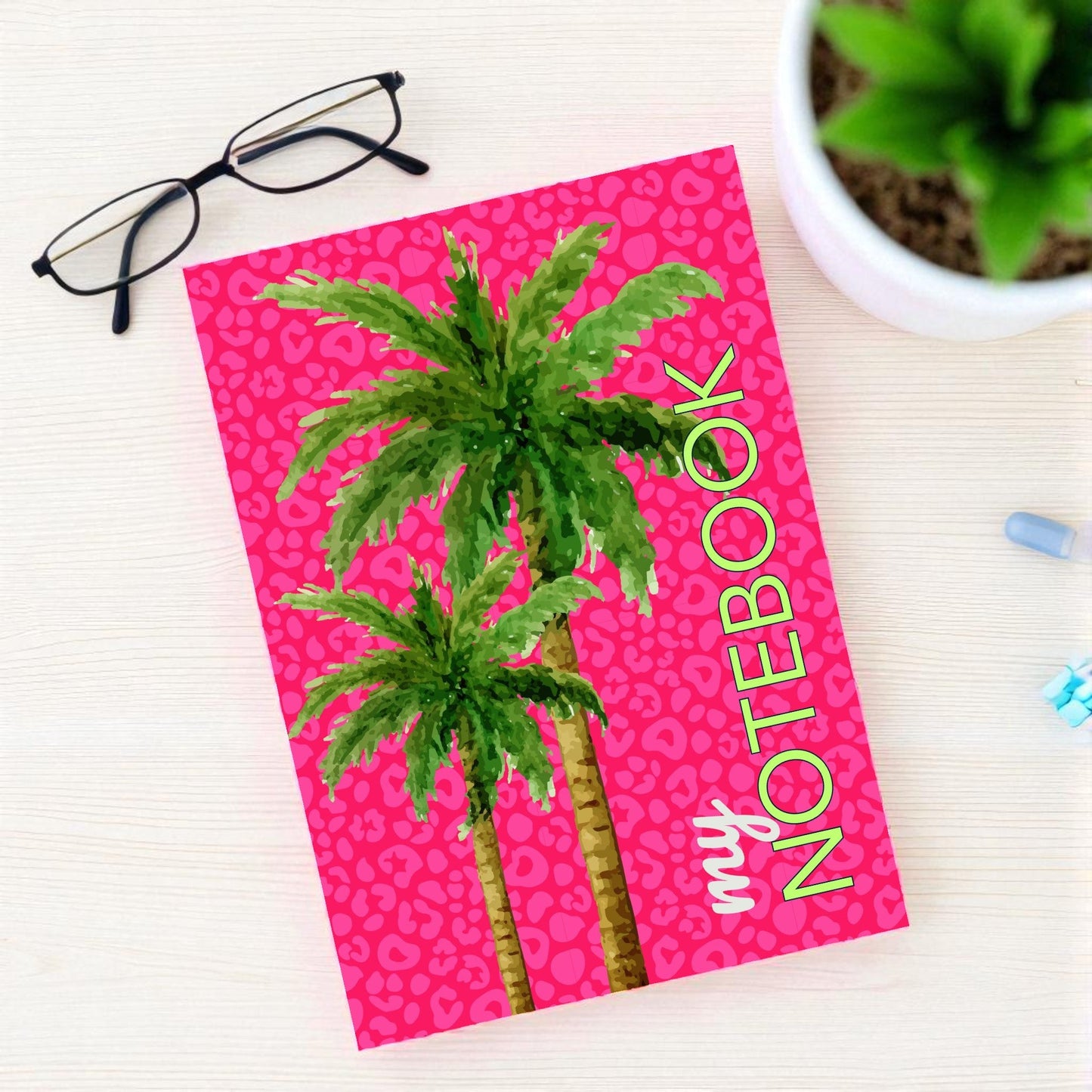 Notebook Hot Pink Leopard Palm - Hot Pink