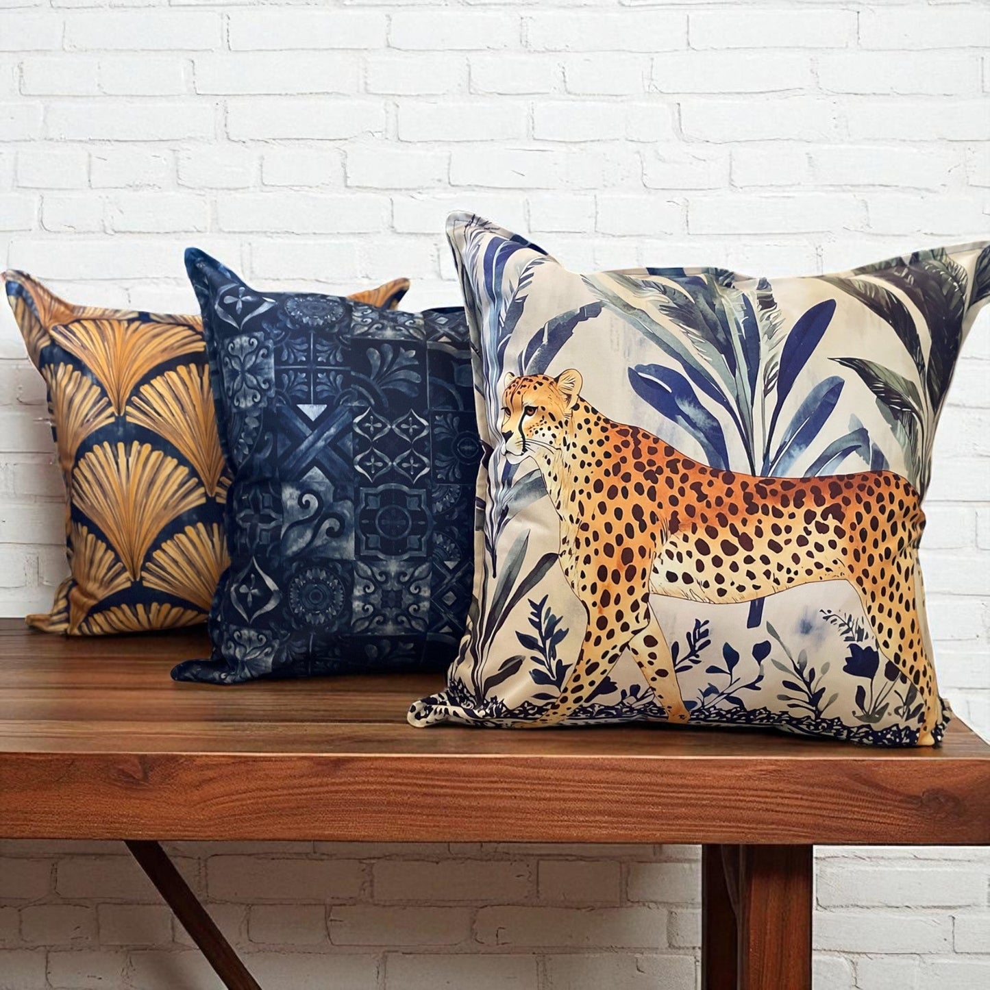 Jungle Coast Cheetah Walking Cushion Cover - Navy Blue