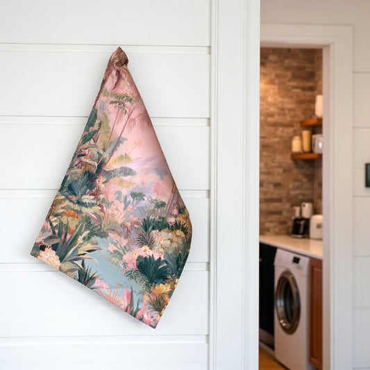 Summer Haze Jungle Landscape Tea Towel - Muted Pastels