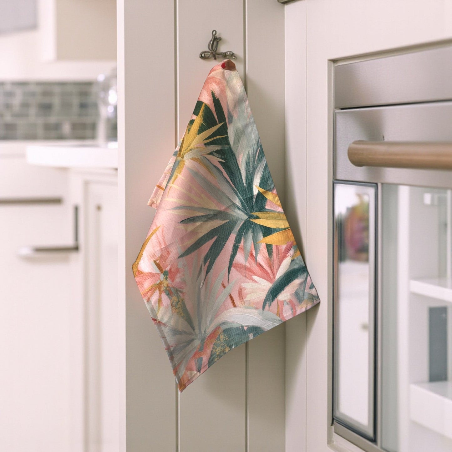 Summer Haze Palm Leaf Tea Towel - Muted Pastels