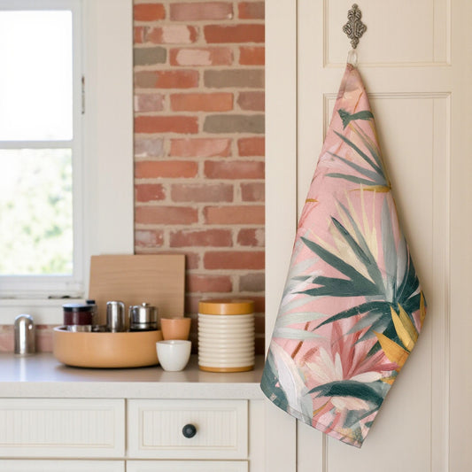 Summer Haze Palm Leaf Tea Towel - Muted Pastels