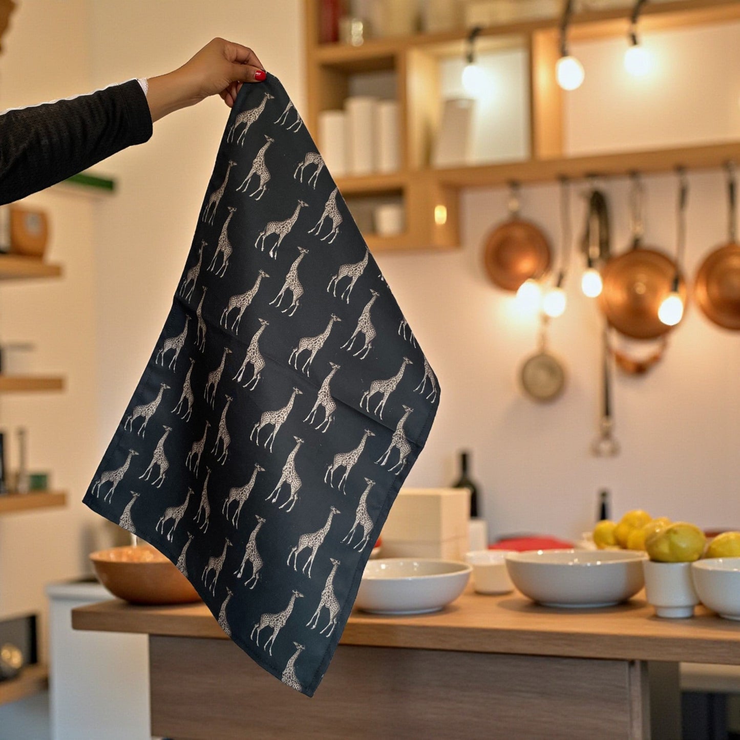 Safari Luxe Giraffe Pattern Tea Towel - Dark Golden