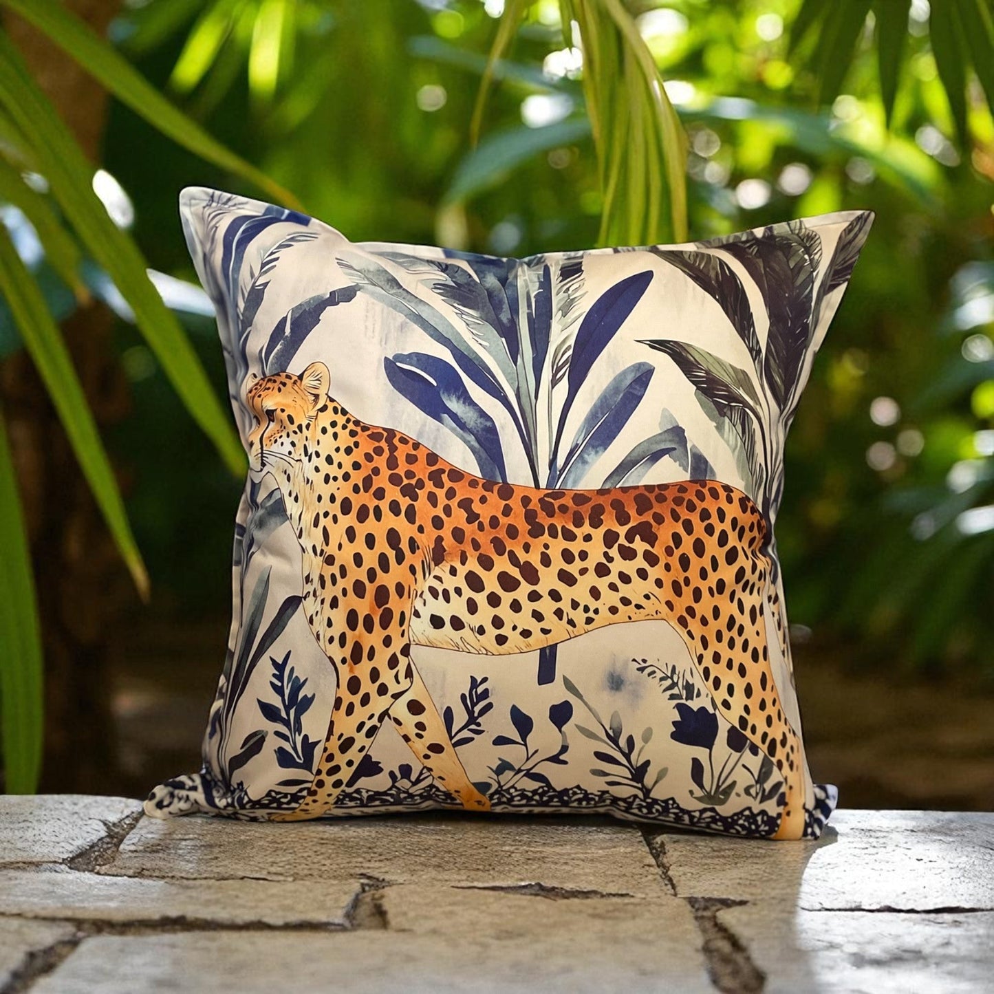 Jungle Coast Cheetah Walking Cushion Cover - Navy Blue