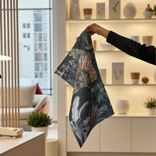 Exotic Palm & Peacock Tea Towel - Emerald Green