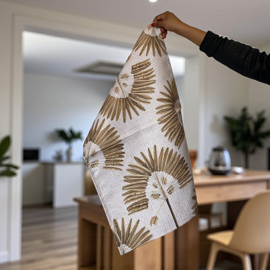 Exotic Golden Palm Grove Tea Towel - Natural