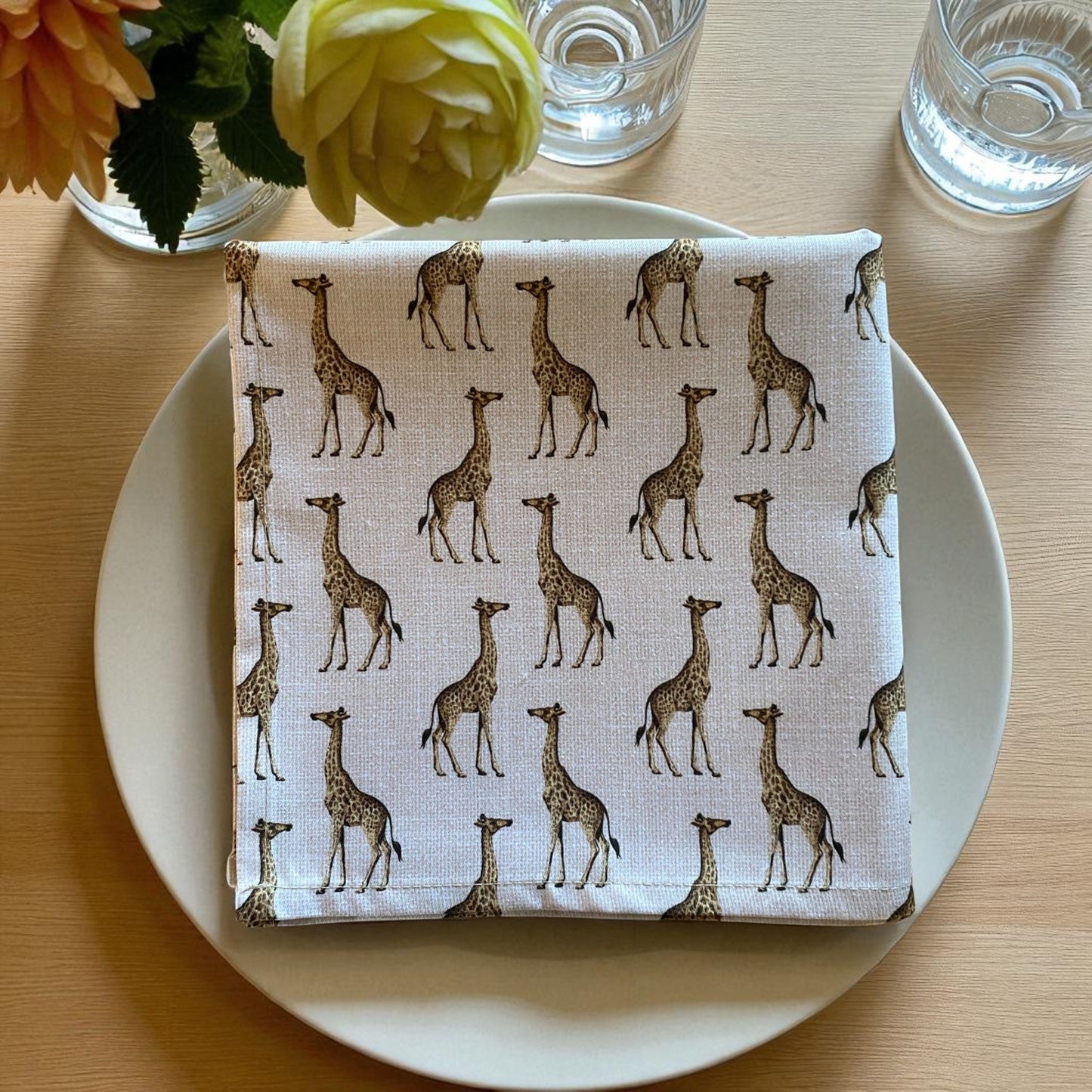 Set 2 Safari Luxe Giraffe Fabric Napkin - Natural