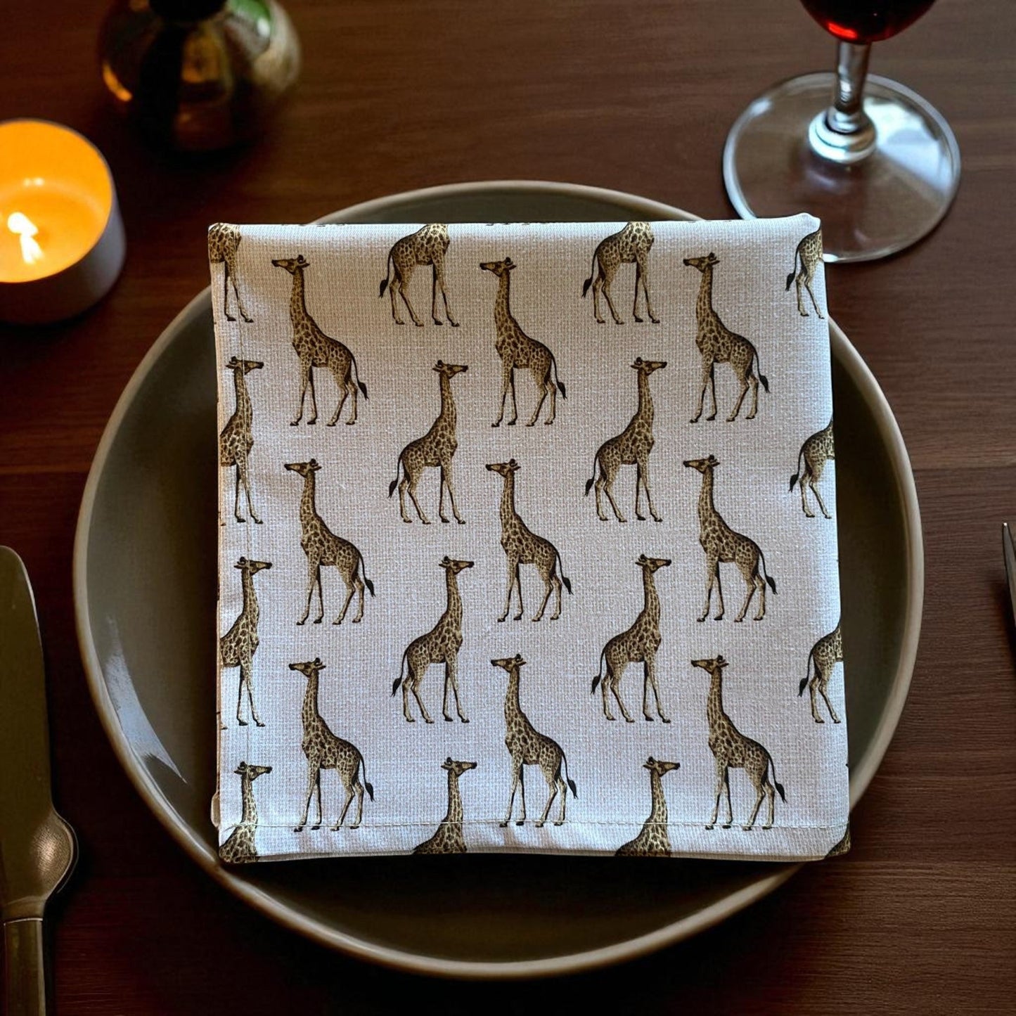 Set 2 Safari Luxe Giraffe Fabric Napkin - Natural