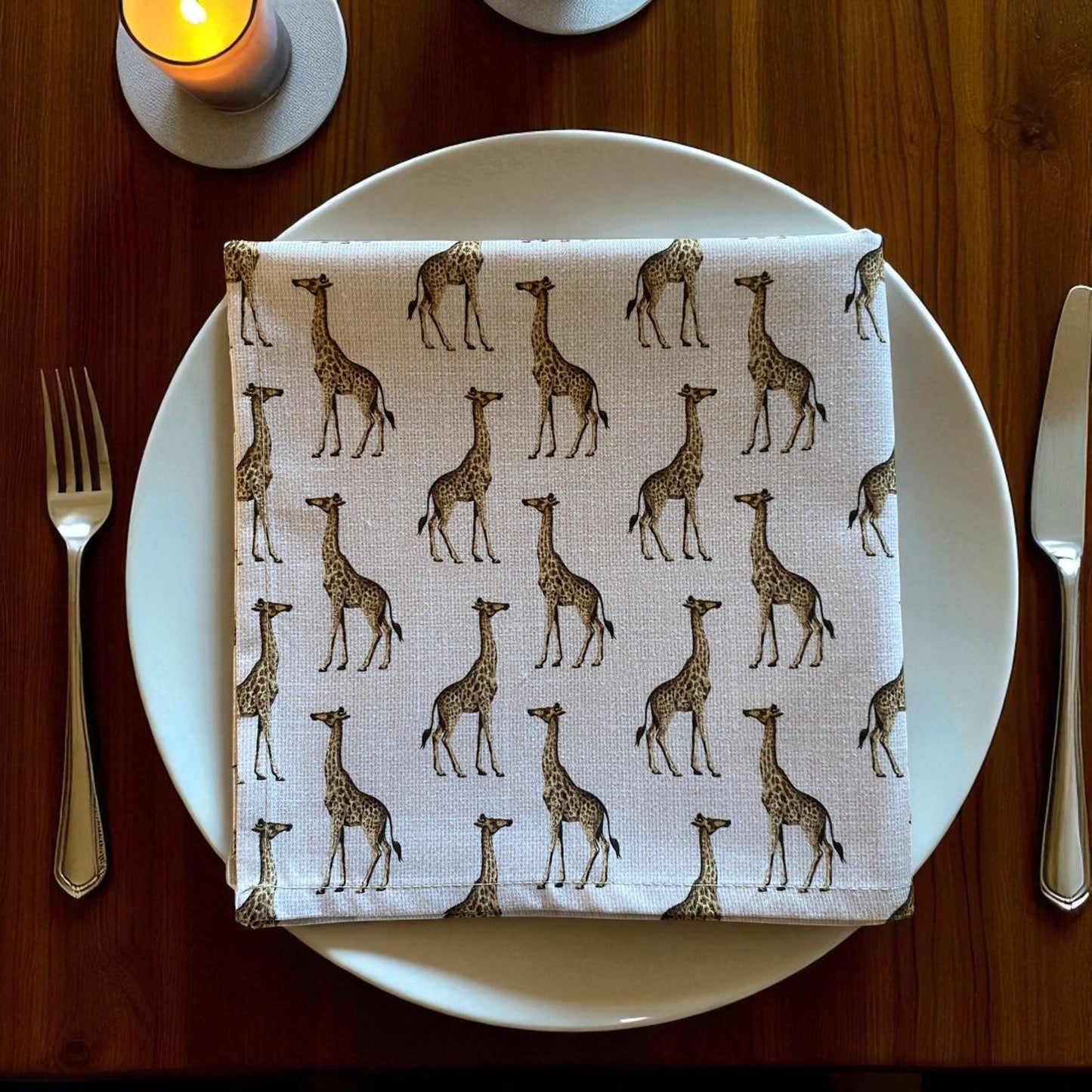 Set 2 Safari Luxe Giraffe Fabric Napkin - Natural