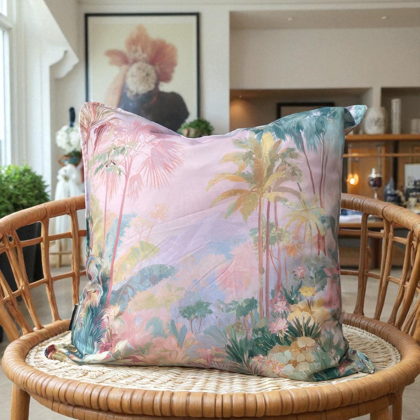Summer Haze Jungle Landscape Cushion Cover - Muted Pastel