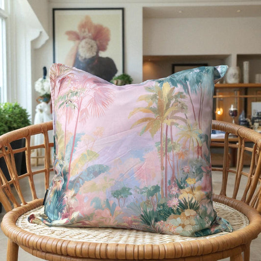 Summer Haze Jungle Landscape Cushion Cover - Muted Pastel