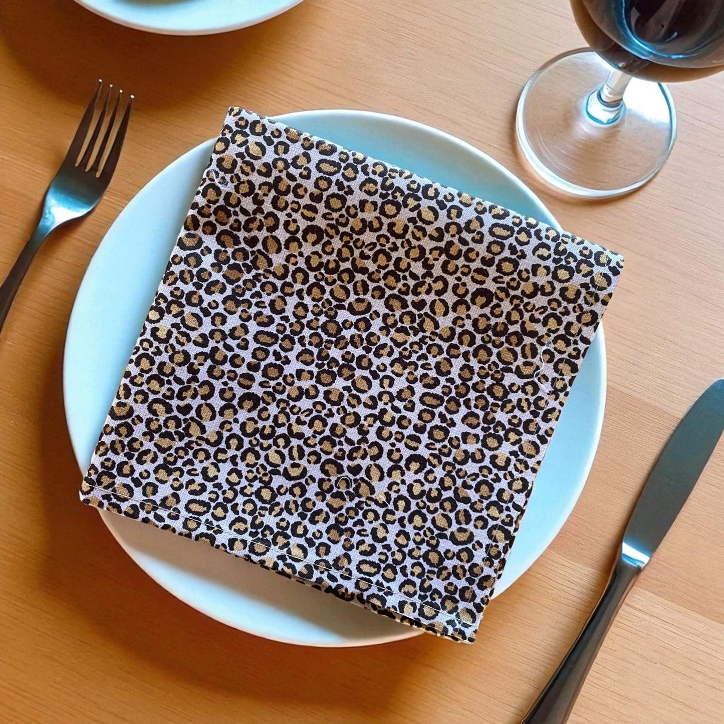 Set 2 Safari Luxe Textured Leopard Print Fabric Napkin - Natural