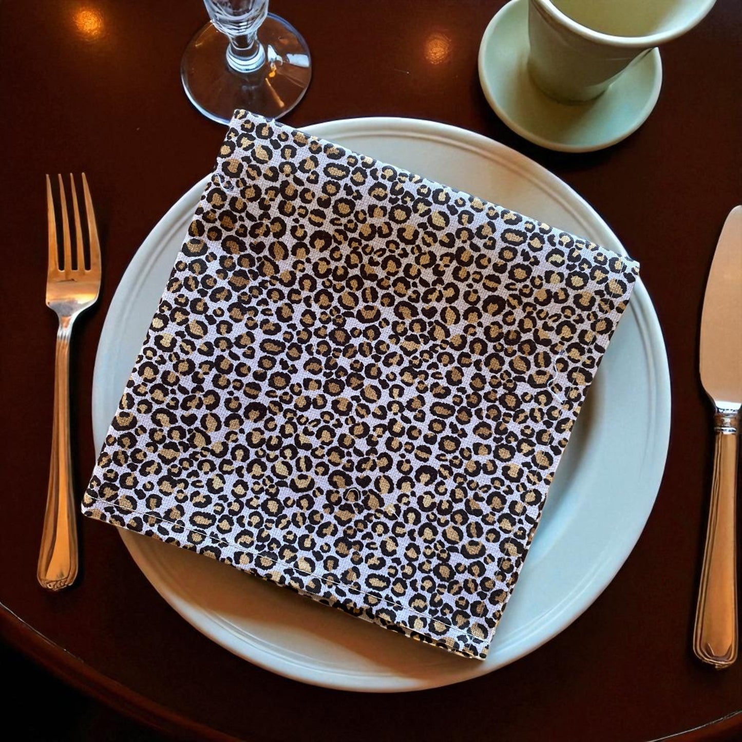 Set 2 Safari Luxe Textured Leopard Print Fabric Napkin - Natural