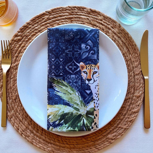Set 2 Jungle Coast Cheetah Palm Napkin - Navy Blue