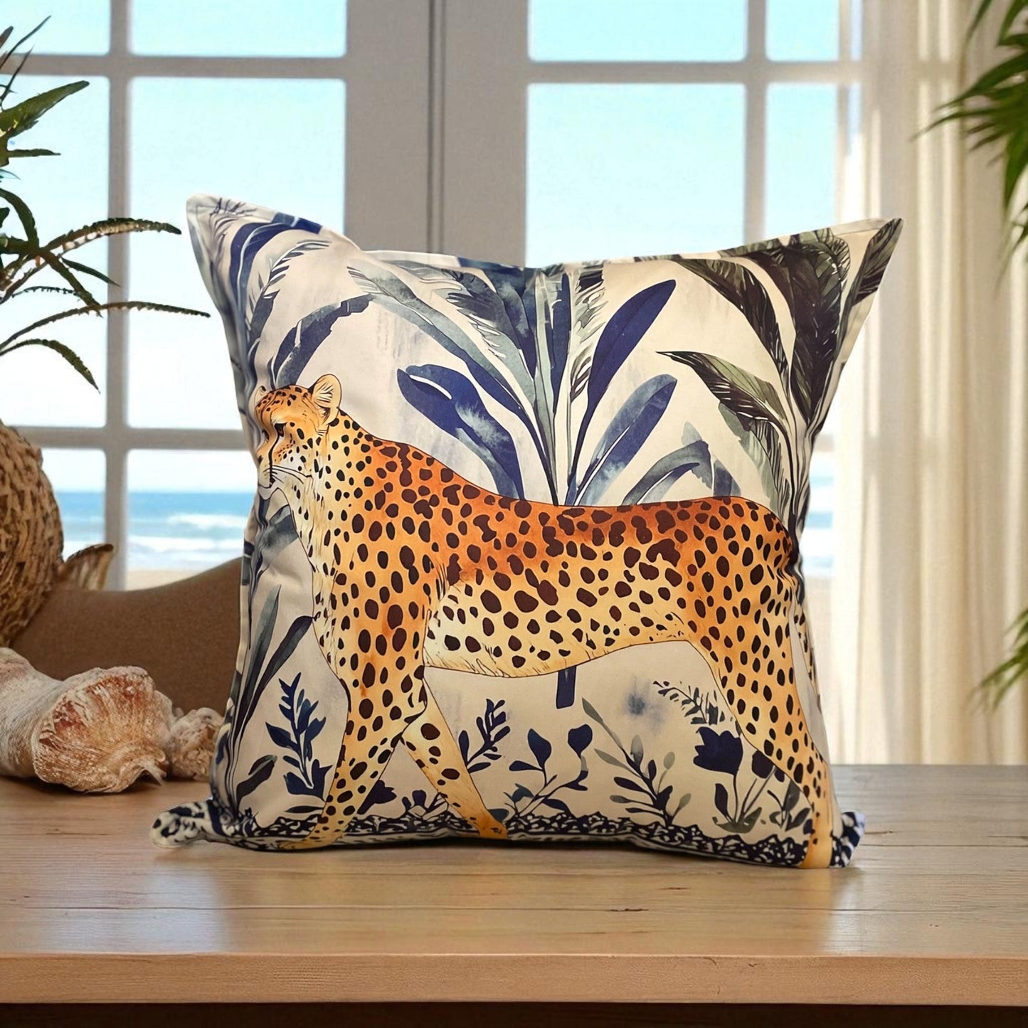Jungle Coast Cheetah Walking Cushion Cover - Navy Blue