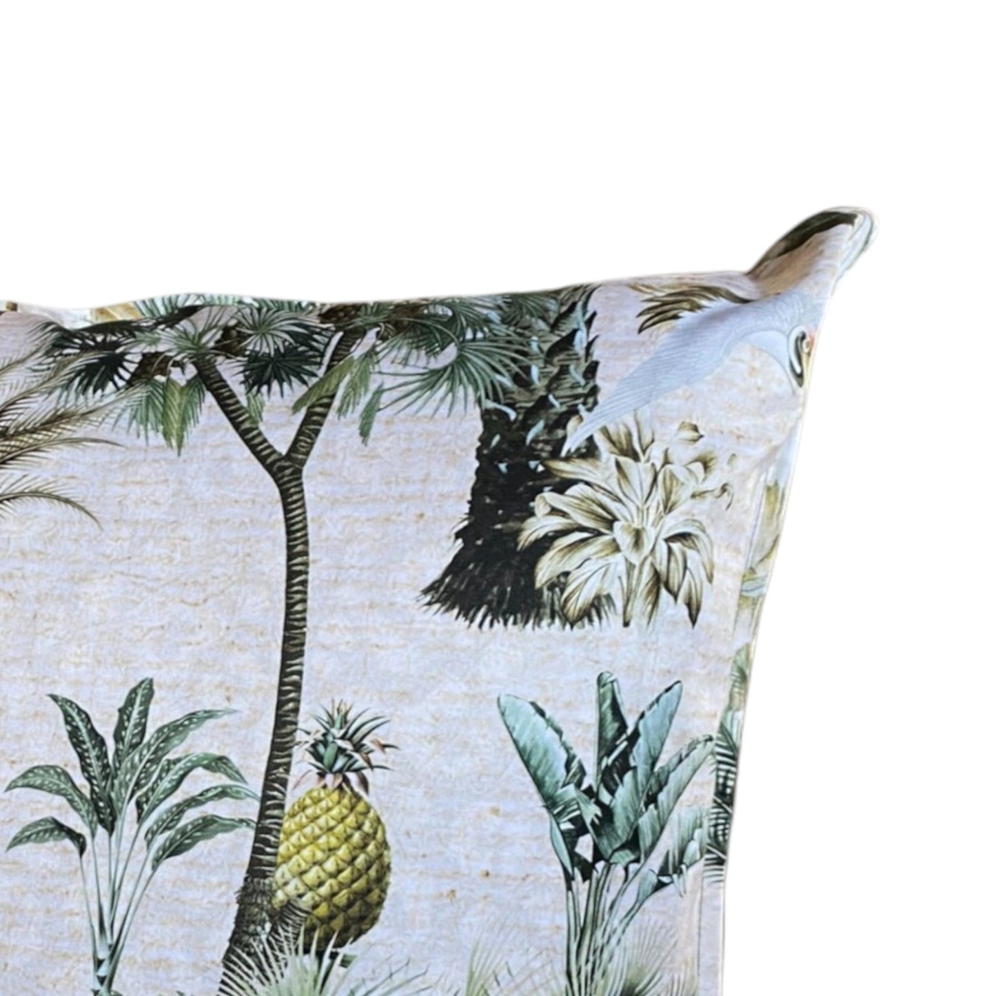 Exotic Palm & Peacock Cushion Cover - Natural