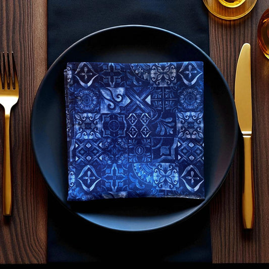 Set 2 Jungle Coast Mediterranean Tiles Napkin - Navy Blue