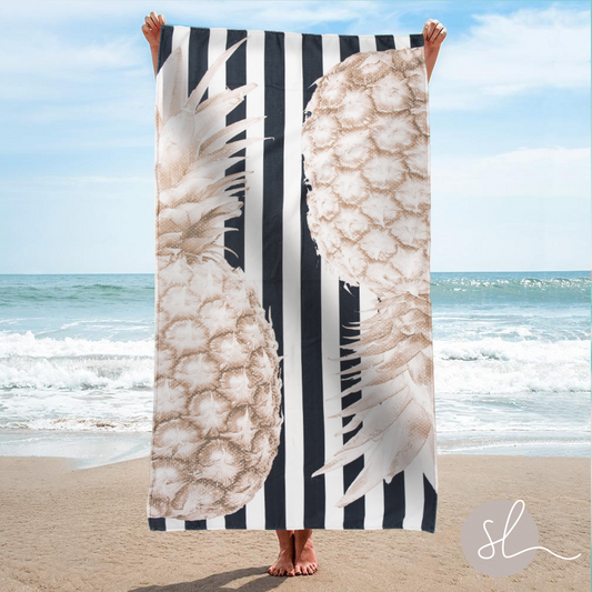 Shoreline Cabana Stripe Pineapple Microfiber Standard Beach Towel